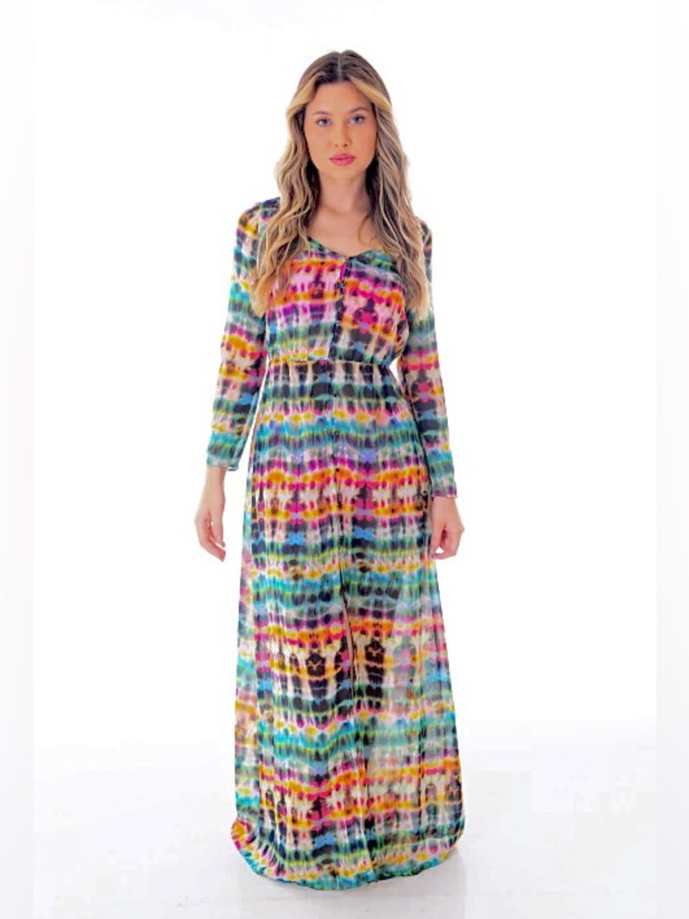 Zoe Baer size XS Multicolor Sheer Tie-Dye Maxi Dress with Elastic Waist